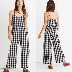 Madewell Cami Wide-Leg Jumpsuit in Gingham Check black and white Size XXS